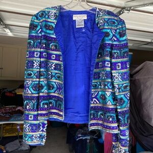 Papell Boutique Blue and Purple Beaded Jacket